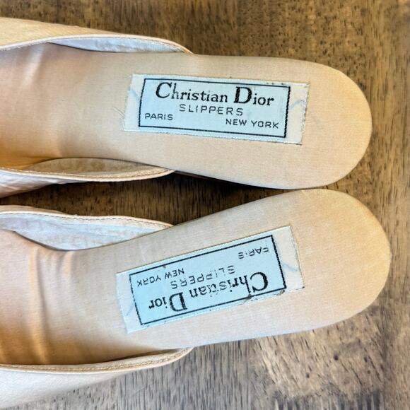 Christian Dior Slippers VTG Satin Wedge Heel Shoe Ballet Pink Women’s Size 8 - Picture 3 of 12
